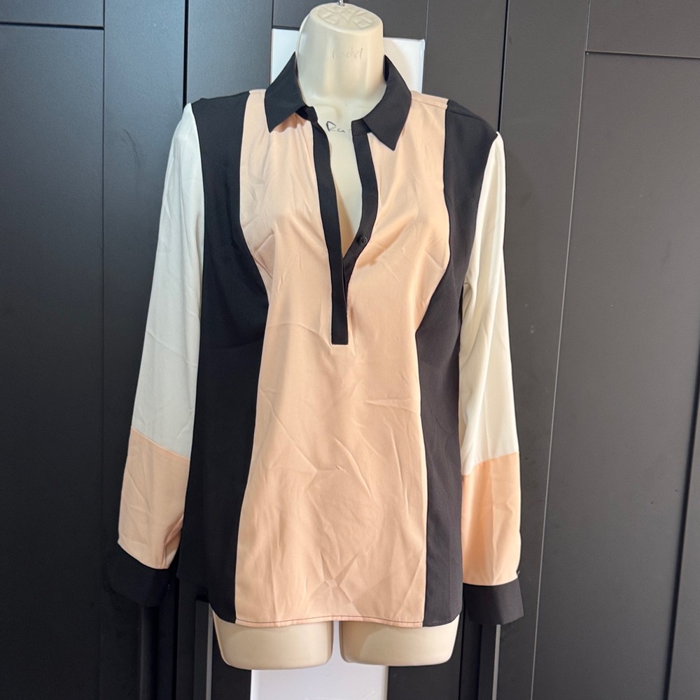 Ann Taylor Black and Peach Colorblock Blouse